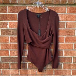 House of Harlow 1960 Brown Ribbed Knit Bodysuit